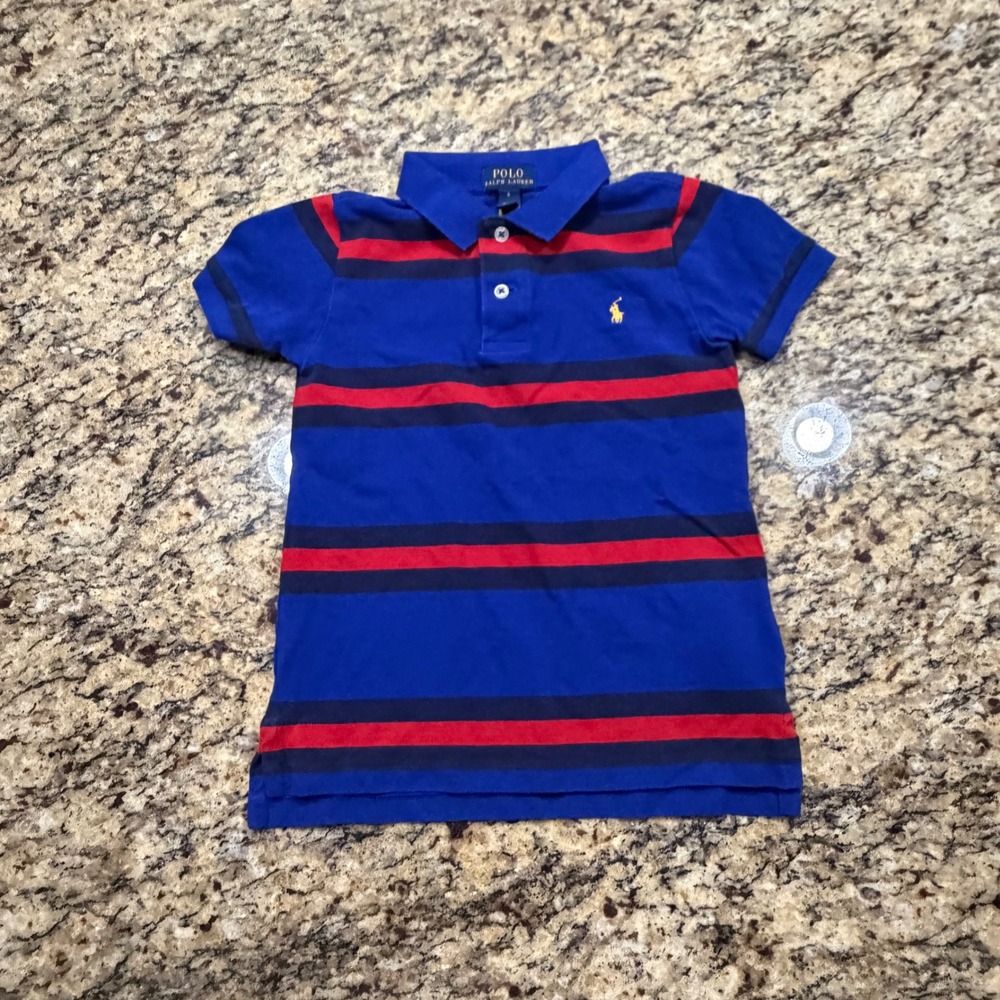 Polo Ralph Lauren Boys Blue Red Striped Short Sleeve Polo Shirt Size 6 ws